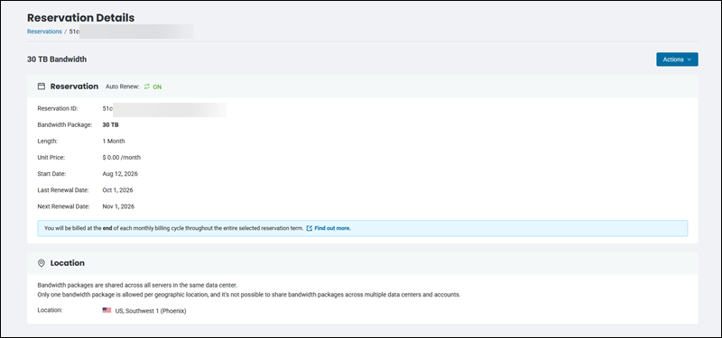 BMC bandwidth reservation details page.