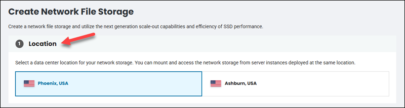 Choosing the data center location for the network file storage