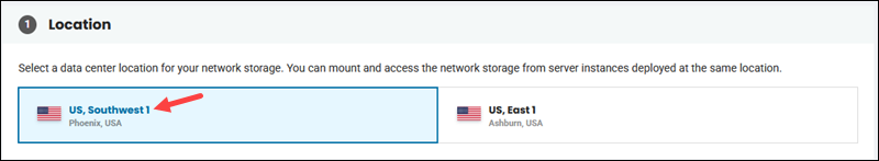 Choosing the data center location for the network file storage