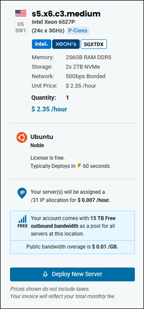 BMC server order summary