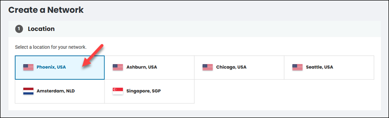 Network location selection step.
