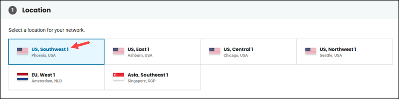 Network location selection step.