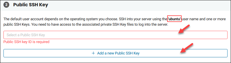 BMC portal public SSH key step. 