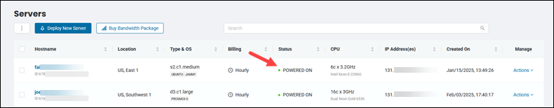 BMC portal server status page