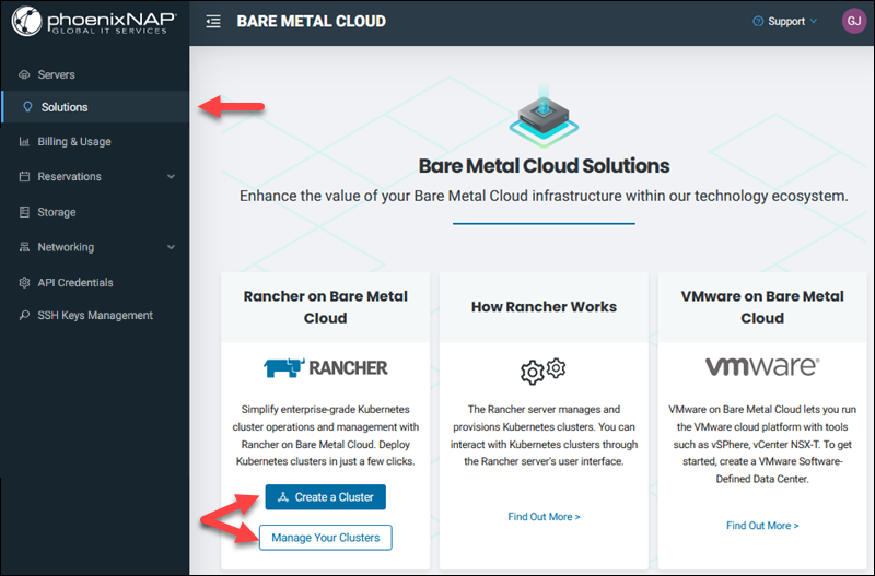 BMC solutions page Rancher cluster
