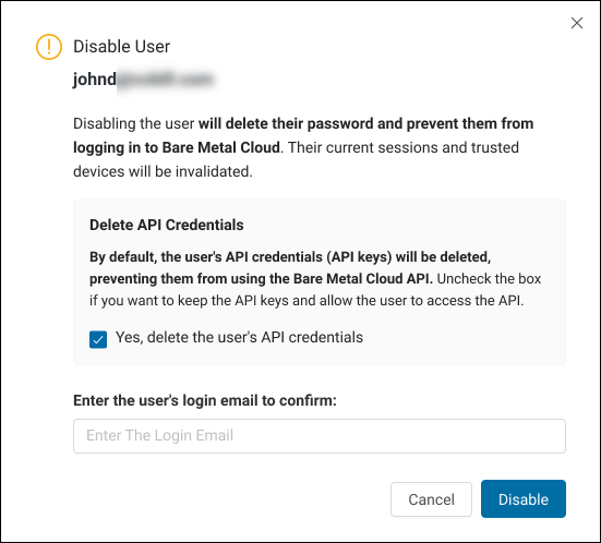 BMC user management disable user prompt