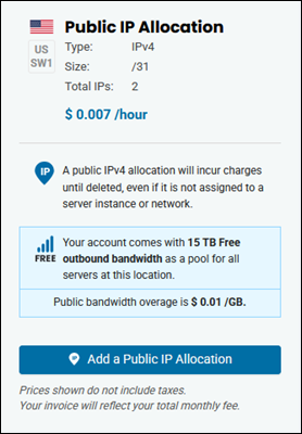 BMC portal buy public IP allocation summary.