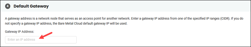 Default gateway step in the BMC portal. 