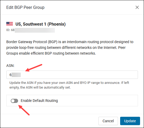Location of the Edit BGP Peer Group option.