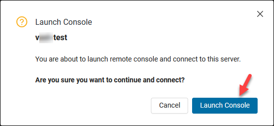 Confirmation message when connecting to a BMC server using the Remote Console feature.