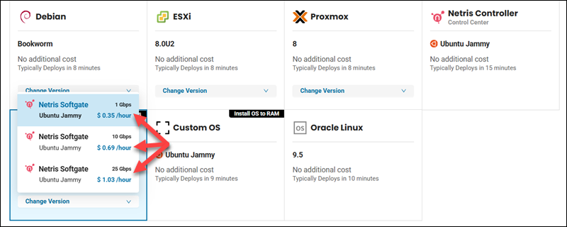 Netris tile selection in the BMC portal.