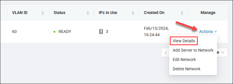 Network view details link.