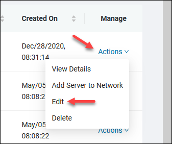 Edit network details in the BMC portal.