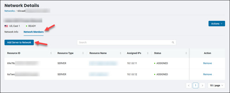 Add server to network button.