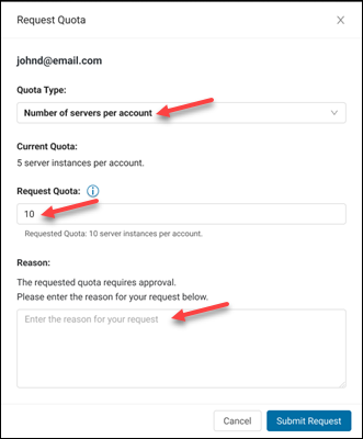 Request quota new window form