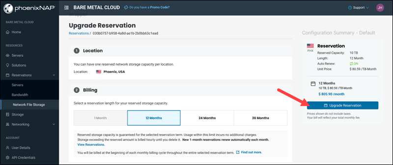 Upgrading a reservation.
