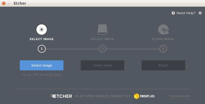 etcher running on a drive