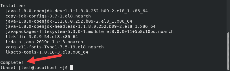 Terminal output showing successful Java installation