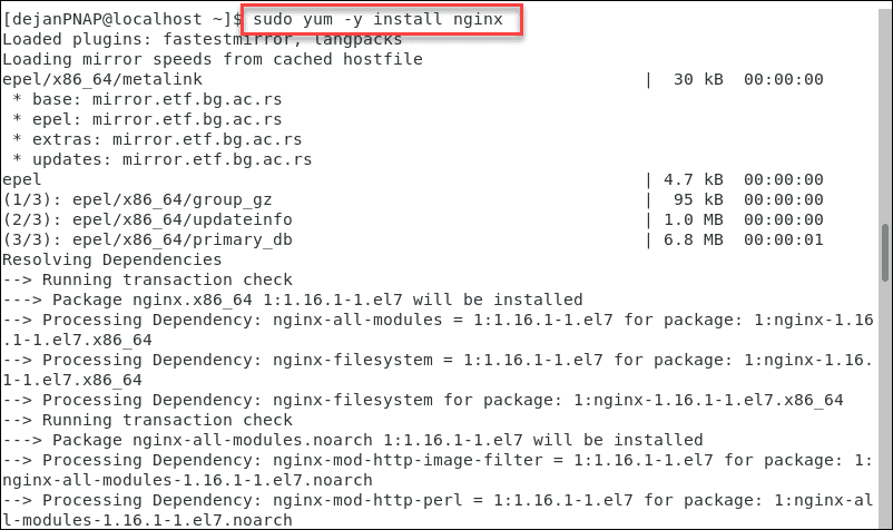 Install Nginx on CentOS via terminal.