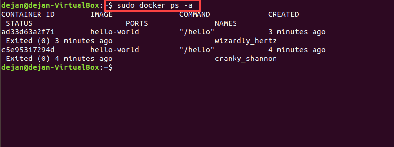 all docker containers on a system listed