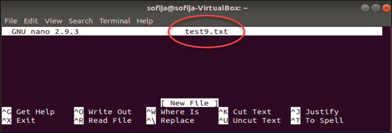 nano text editor to create a new linux file