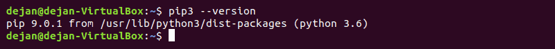 Verifying pip install in the ubuntu terminal.