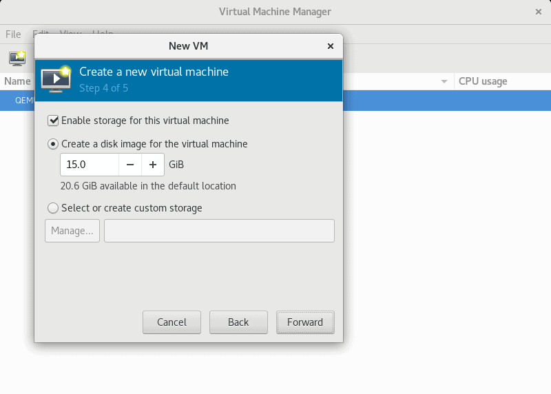 Allocating the hard disk size for VM installation in virt-manager GUI