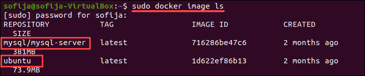List Docker images.