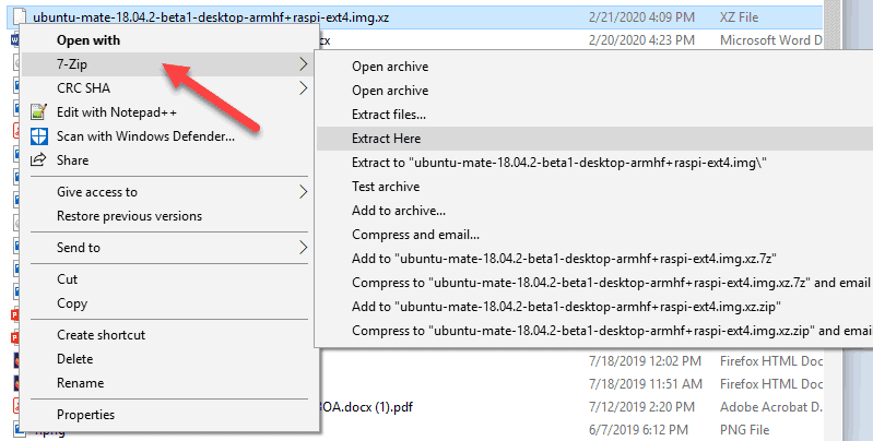 Extract xz file using 7zip on Windows.