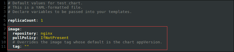 Default pull policy in the values.yaml file