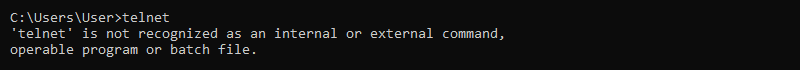 Telnet not a recognized command command prompt output