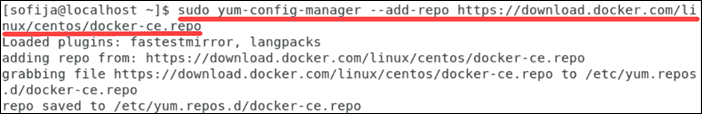 A command for adding the Docker CE stable repository to CentOS 7.