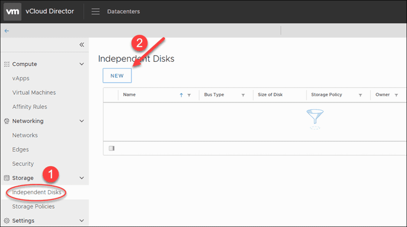 add new independent disk to virtual machine in vcloud director
