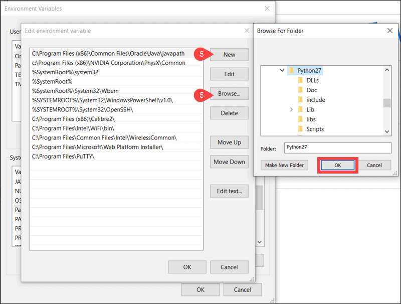 Instruction on how to add a new Python 2.7 path to the existing Path variable.