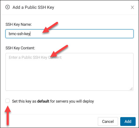 Add public SSH key box.