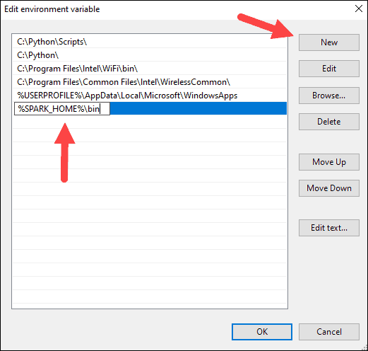 Adding the Spark home to the path Windows variable.