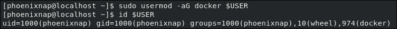 Add user to Docker user group.