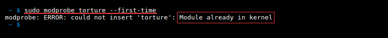 Terminal output of adding module with modprobe --first-time error