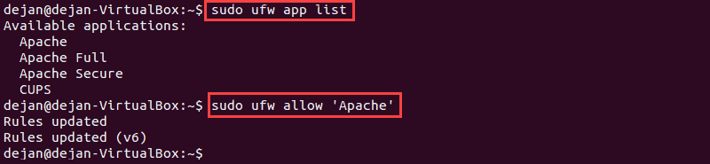 Image of how Apache traffic is allowed in Ubuntu terminal.