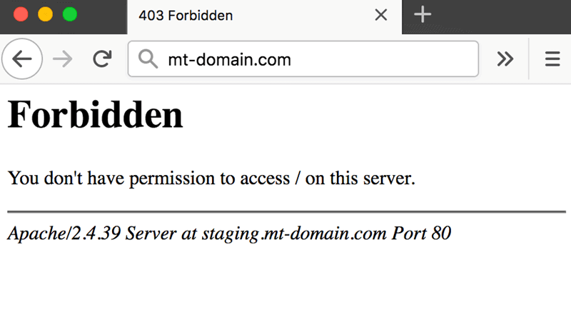 Example of an Apache 403 forbidden error message.