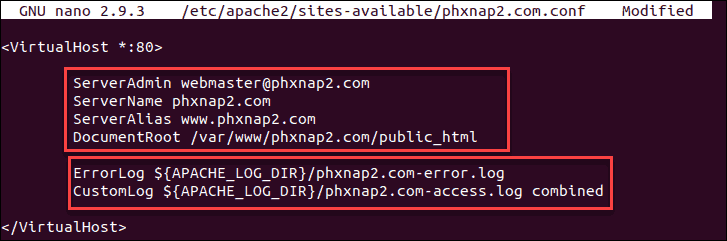Apache virtual host configuration file for one of multiple domain names.