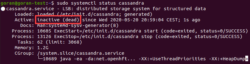 Cassandra status showing inactive.