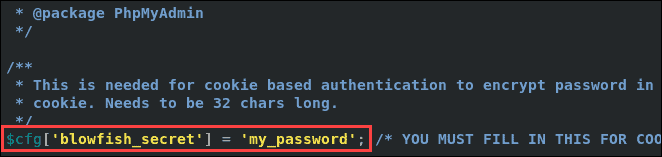Edit php root password.
