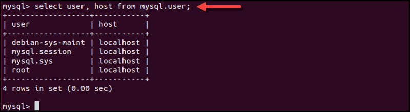 mysql user list after drop user command