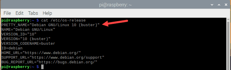 Terminal output when you check system version in Raspberry Pi.