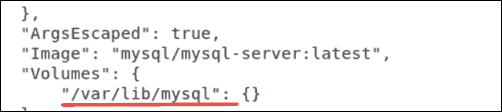 List details of MySQL Docker container and data storage location