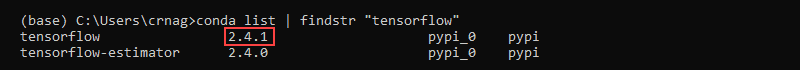 conda list findstr tensorflow version output