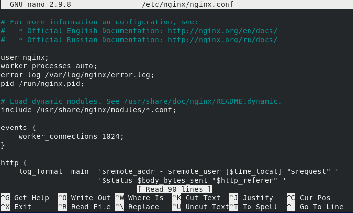 An example of a Nginx configuration file.