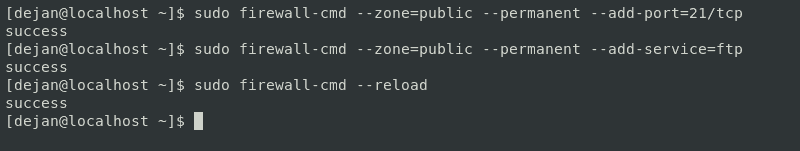 Once vsftpd is installed, configure the firewall to allow traffic on Port 21.