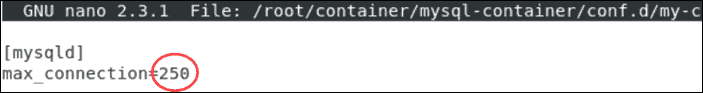 File changing the configuration of a MySQL container by expanding the maximum number of connections.